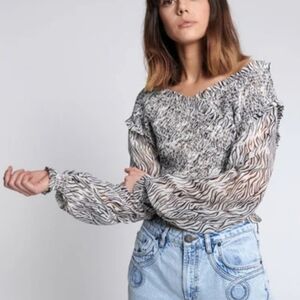 One Teaspoon Zebra Bardot Crossover Top Size Small